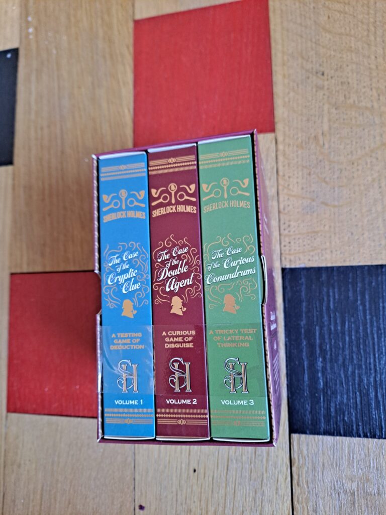 Sherlock Holmes The Challenge Trilogy books inside a presentation box